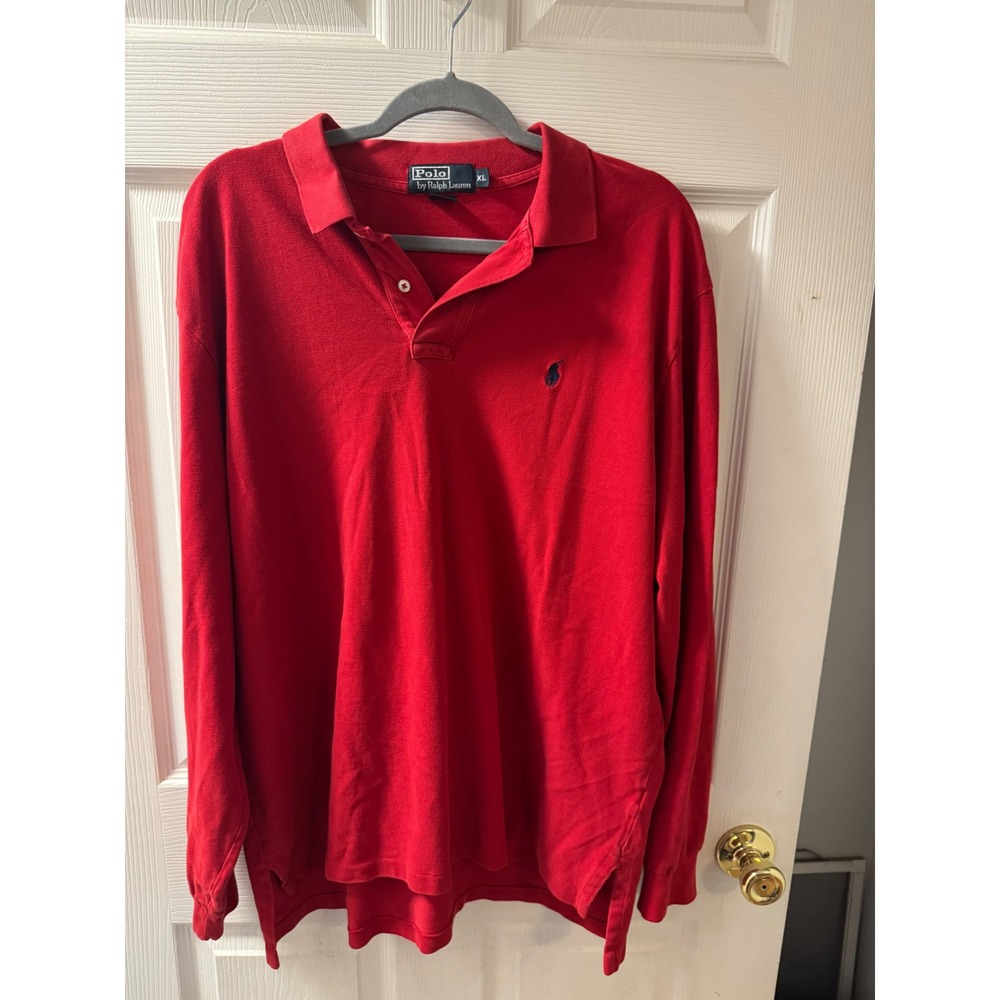 Polo Ralph Lauren Red Long Sleeve Polo Shirt Mens XL Cotton Classic Fit